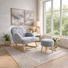 Atelier Del Sofa Dügmeli - Conjunto de Sillón y Puff Gris